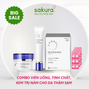 Combo Viên Uống, Tinh Chất, Kem Trị Nám Cho Da Thâm Sạm Nám Transino Nhật Bản 5 transino da 1